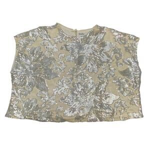 Arula Sequin Crop Top Ivory Silver Floral Embellished Sleeveless Blouse 1X (A)